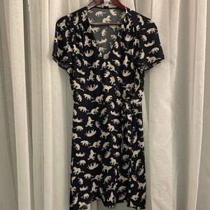JCrew Leopard Print Navy Wrap Dress Size 6